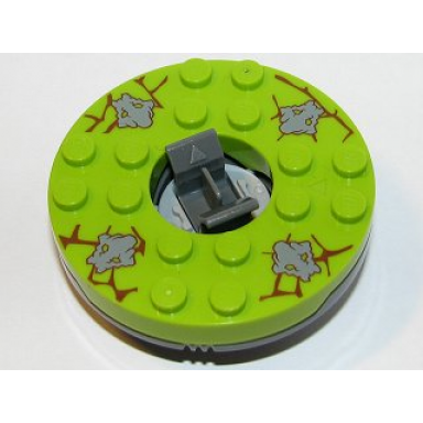 dark bluish gray turntable 6 x 6 x 1 1 3 round base with lime top with dark bluish gray stone faces on reddish brown cracks pattern ninjago spinner