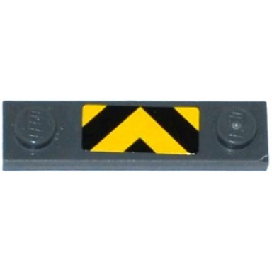 dark bluish gray plate modified 1 x 4 with 2 studs without groove with black and yellow chevron danger stripes pattern sticker - set 60079