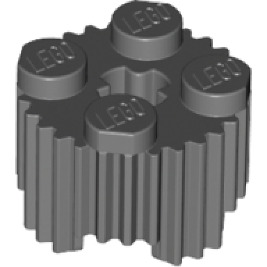 dark bluish gray brick round 2 x 2 with axle hole and grille fluted profile