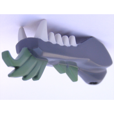 dark bluish gray dragon head ninjago jaw lower with white teeth and sand green spines pattern