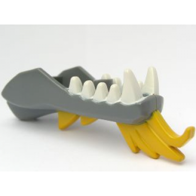 dark bluish gray dragon head ninjago jaw lower with white teeth and yellow spines pattern
