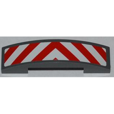 dark bluish gray slope curved 4 x 1 x 2 3 double with red and white danger stripes pattern sticker - set 60018