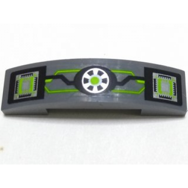 dark bluish gray slope curved 4 x 1 x 2 3 double with lime silver and black circuitry microchips and transformer pattern sticker - set 70165