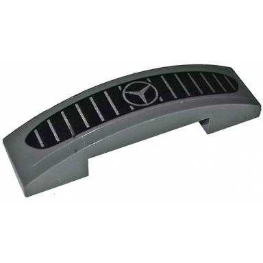 dark bluish gray slope curved 4 x 1 x 2 3 double with mercedes-benz logo on silver and black car grille pattern sticker - set 75877