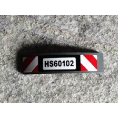 dark bluish gray slope curved 4 x 1 x 2 3 double with hs60102 and red and white danger stripes pattern sticker - set 60102