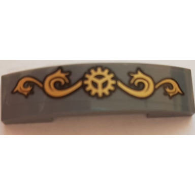 dark bluish gray slope curved 4 x 1 x 2 3 double with gold gear and ornament pattern sticker - set 70810