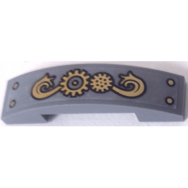 dark bluish gray slope curved 4 x 1 x 2 3 double with gold gears ornament and rivets pattern sticker - set 70810