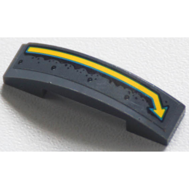 dark bluish gray slope curved 4 x 1 x 2 3 double with dark azure and yellow bent arrow and rust stains pattern sticker - set 70422