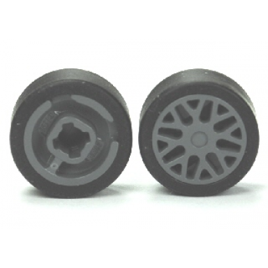 dark bluish gray wheel 11mm d x 6mm with 8 y spokes with black tire 14mm d x 6mm solid smooth 93595 50945