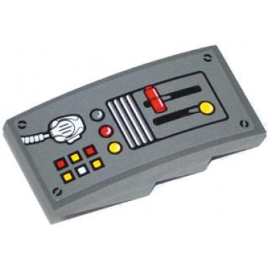 dark bluish gray slope curved 4 x 2 with levers radio and buttons pattern sticker - set 60061