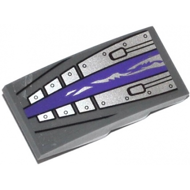 dark bluish gray slope curved 4 x 2 with dark purple stripe and silver armor plates with rivets pattern sticker - set 70722