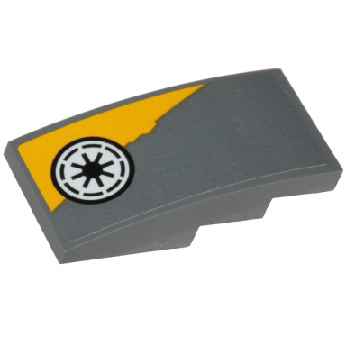 dark bluish gray slope curved 4 x 2 with yellow triangular shape and sw republic pattern model left side sticker - set 75214