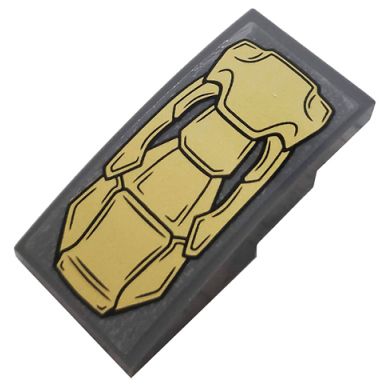 dark bluish gray slope curved 4 x 2 with gold metal plates pattern sticker - set 76144