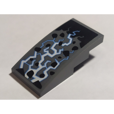 dark bluish gray slope curved 4 x 2 with medium blue and white electricity pattern sticker - set 70352