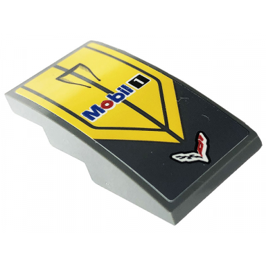 dark bluish gray slope curved 4 x 2 with corvette and mobil 1 logos yellow panels and stripes pattern sticker - set 76903