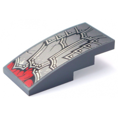 dark bluish gray slope curved 4 x 2 with silver layered armor plates pattern sticker - set 70625