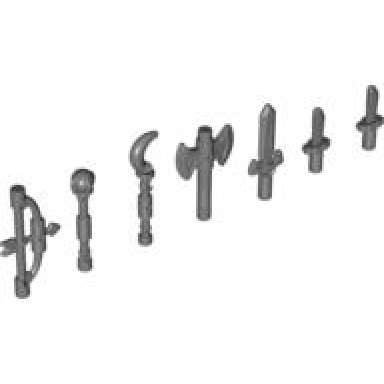 dark bluish gray minifigure weapon pack axe bow knives scepters and sword 7 in bag multipack