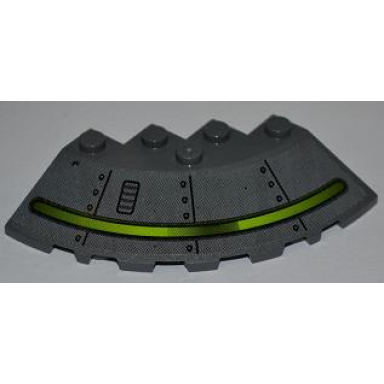 dark bluish gray brick round corner 6 x 6 with slope 33 edge facet cutout with alien ship dark gray pattern sticker - set 7052