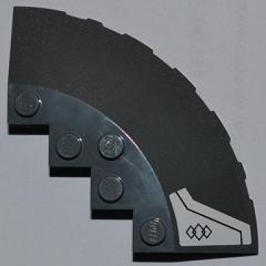 dark bluish gray brick round corner 6 x 6 with slope 33 edge facet cutout with 3 diamonds and black line pattern model right side sticker - set 9450