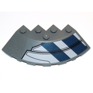 dark bluish gray brick round corner 6 x 6 with slope 33 edge facet cutout with dark blue stripes and black lines pattern model left sticker - set 75013