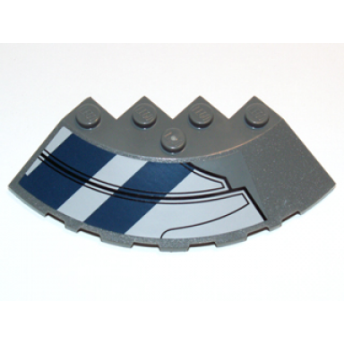 dark bluish gray brick round corner 6 x 6 with slope 33 edge facet cutout with dark blue stripes and black lines pattern model right sticker - set 75013