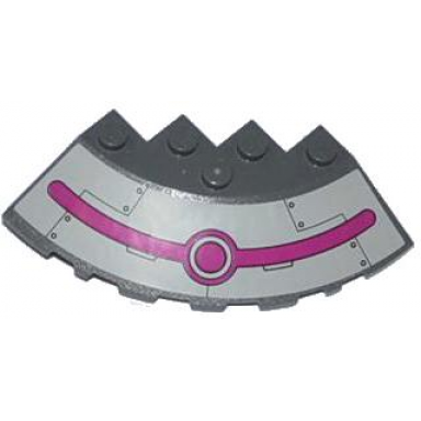 dark bluish gray brick round corner 6 x 6 with slope 33 edge facet cutout with magenta circles and stripe black lines and rivets pattern sticker - set 79121