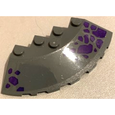 dark bluish gray brick round corner 6 x 6 with slope 33 edge facet cutout with dark purple rocks pattern model left side sticker - set 70355