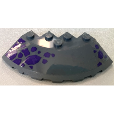 dark bluish gray brick round corner 6 x 6 with slope 33 edge facet cutout with dark purple rocks pattern model right side sticker - set 70355
