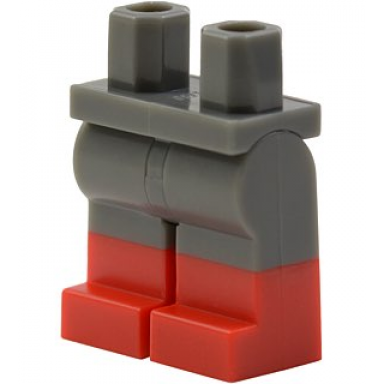 dark bluish gray hips and legs with molded red lower legs boots pattern