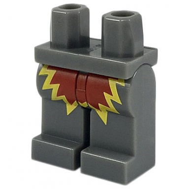 dark bluish gray hips and legs with red and yellow explosion pattern