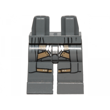 dark bluish gray hips and legs with crossed dark tan belts with belts on knees and overcoat extension pattern