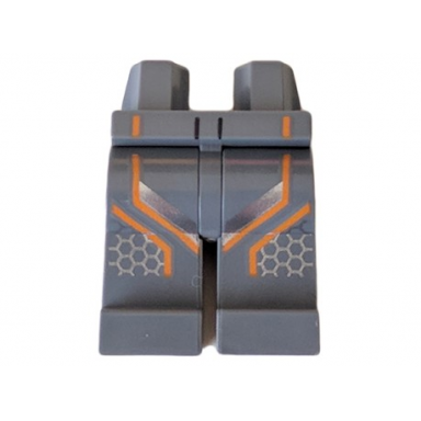 dark bluish gray hips and legs with racing suit orange and silver stripes pattern