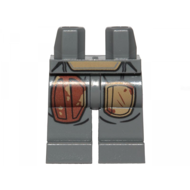 dark bluish gray hips and legs with sw mandalorian armor reddish brown and tan patches pattern