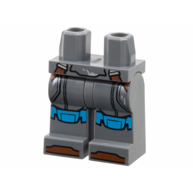 dark bluish gray hips and legs with sw mandalorian dark silver armor plates dark azure knee pads reddish brown straps and toes pattern