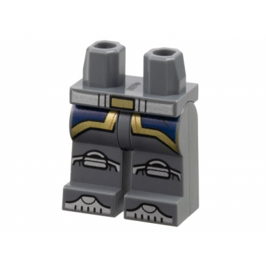 dark bluish gray hips and legs with dark blue coattails gold hems and buckle silver belt knee pads and toes pattern