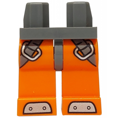 dark bluish gray hips and orange legs with dark bluish gray straps around thighs and silver weights on feet pattern