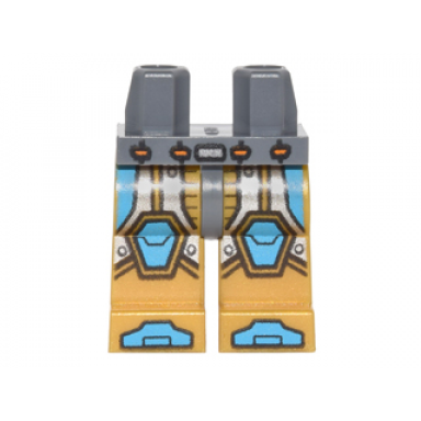dark bluish gray hips and pearl gold legs with dark azure and silver circuitry knee pads and boots pattern