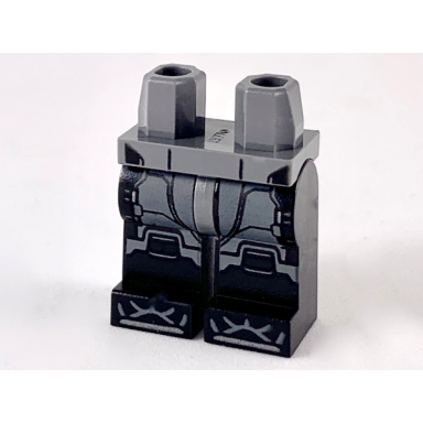 dark bluish gray hips and black legs with dark bluish gray armor panels pattern