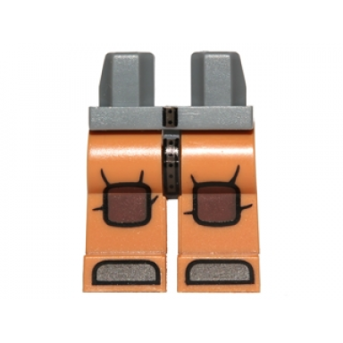 dark bluish gray hips and medium nougat legs with reddish brown knee pads pattern