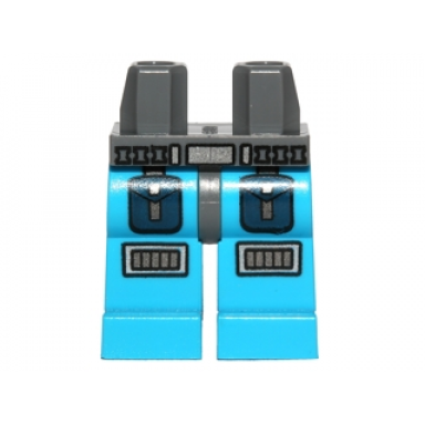 dark bluish gray hips and dark azure legs with belt with silver buckle dark blue pockets knee pads pattern