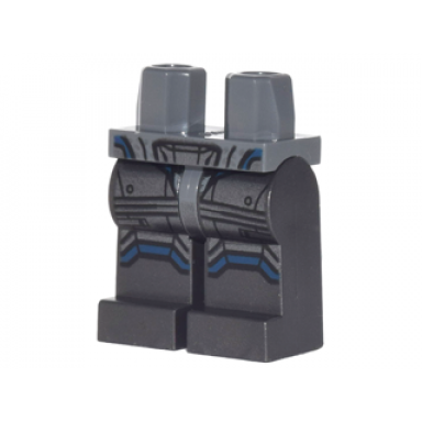 dark bluish gray hips and pearl dark gray legs with silver leg armor with dark blue lines pattern batman