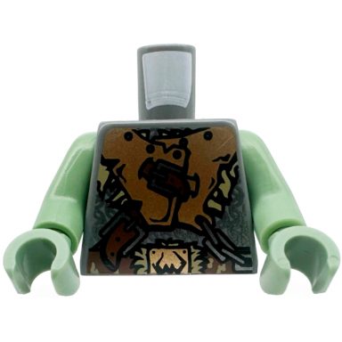 dark bluish gray torso castle fantasy era armor with brown belts and troll symbol buckle pattern sand green arms sand green hands