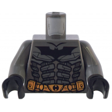 dark bluish gray torso batman logo with body armor and copper belt pattern dark bluish gray arms black hands