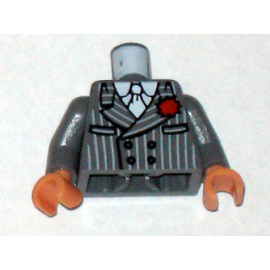 dark bluish gray torso indiana jones pinstripe suit jacket tie red flower in lapel pattern dark bluish gray arms nougat hands