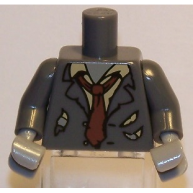 dark bluish gray torso ripped suit jacket tan shirt and reddish brown tie pattern dark bluish gray arms light bluish gray hands