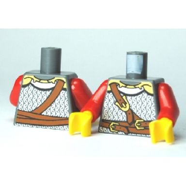 dark bluish gray torso castle kingdoms chest strap and belt front and back pattern red arms yellow hands