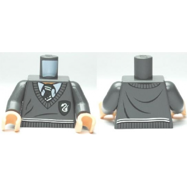 dark bluish gray torso harry potter uniform slytherin shield and stripe pattern dark bluish gray arms light nougat hands