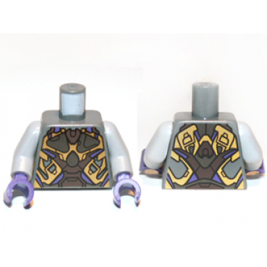 dark bluish gray torso alien with gold dark brown and dark purple armor pattern light bluish gray arms dark purple hands