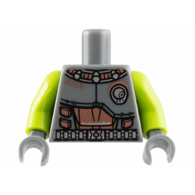 dark bluish gray torso space armor with copper abdomen and shami silver belt and air vent pattern lime arms dark bluish gray hands