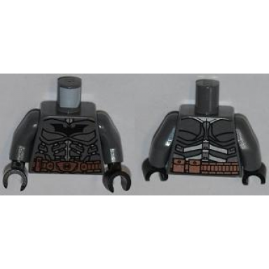 dark bluish gray torso batman logo with body armor and copper belt pattern dark bluish gray arms black hands